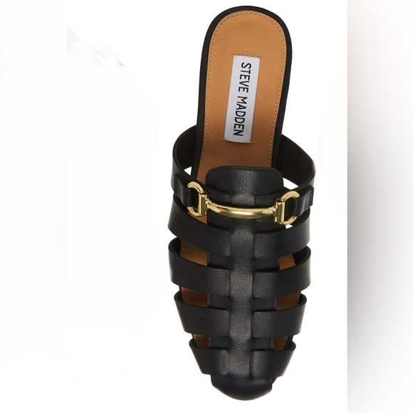 Steve Madden Kelby Black Leather‎ caged mule flats sandals shoes size 11 new - Picture 1 of 6